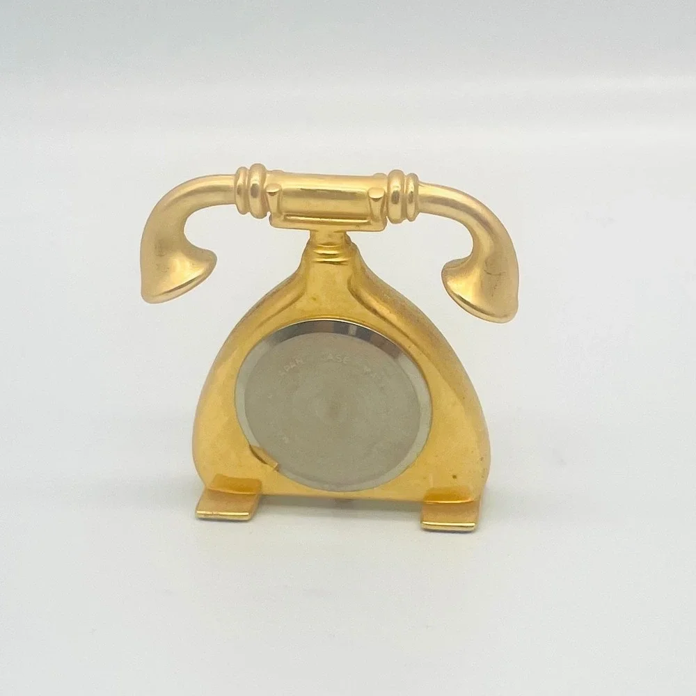 Collezio Telephone Miniature Clock Gold Tone Vintage Style Desk 1.75
